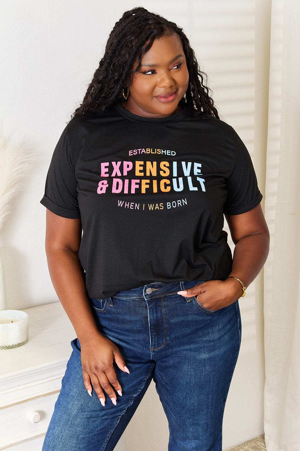 Simply Love Slogan Graphic Cuffed Sleeve T-Shirt - Trendsi - Flyclothing LLC