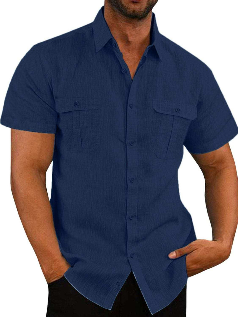Men's Plus Size Collared Neck Short Sleeve Shirt - Trendsi - Flyclothing LLC