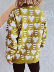 Heart Contrast Long Sleeve Dropped Shoulder Sweater - Trendsi