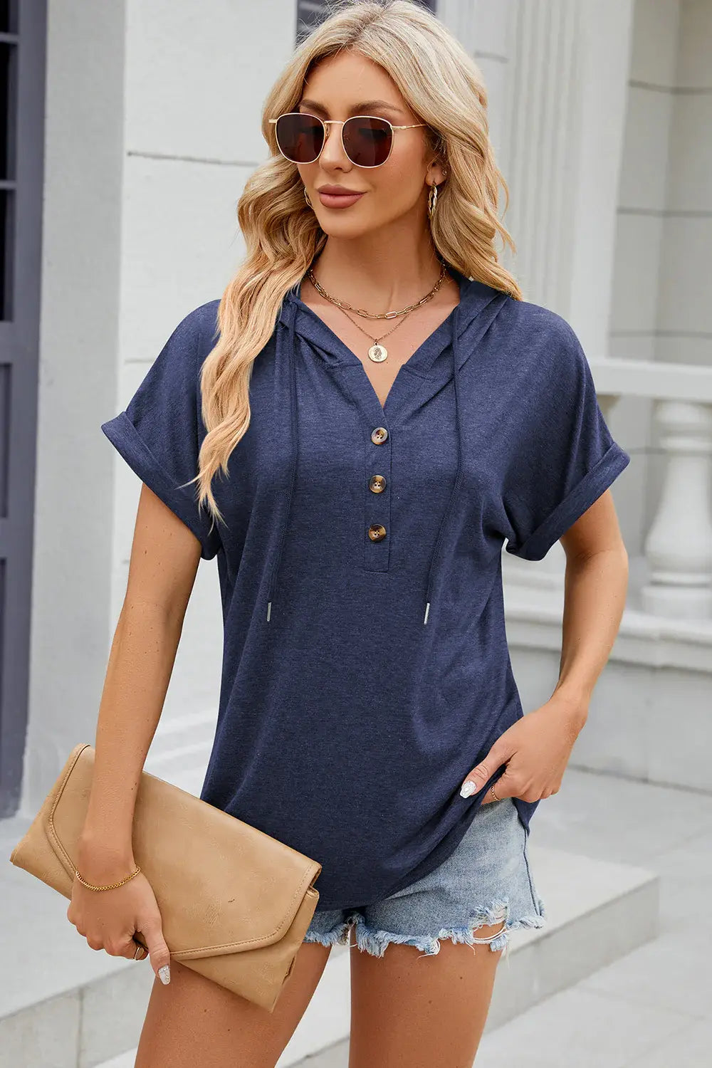 Florira Hooded Short Sleeve T-Shirt - Trendsi - Flyclothing LLC