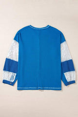 Lace Patchwork Sleeve Stitching V Neck Top - Trendsi - Flyclothing LLC