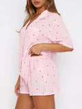 Valentine's Day Printed Collared Neck Short Sleeve Top and Shorts Set - Trendsi