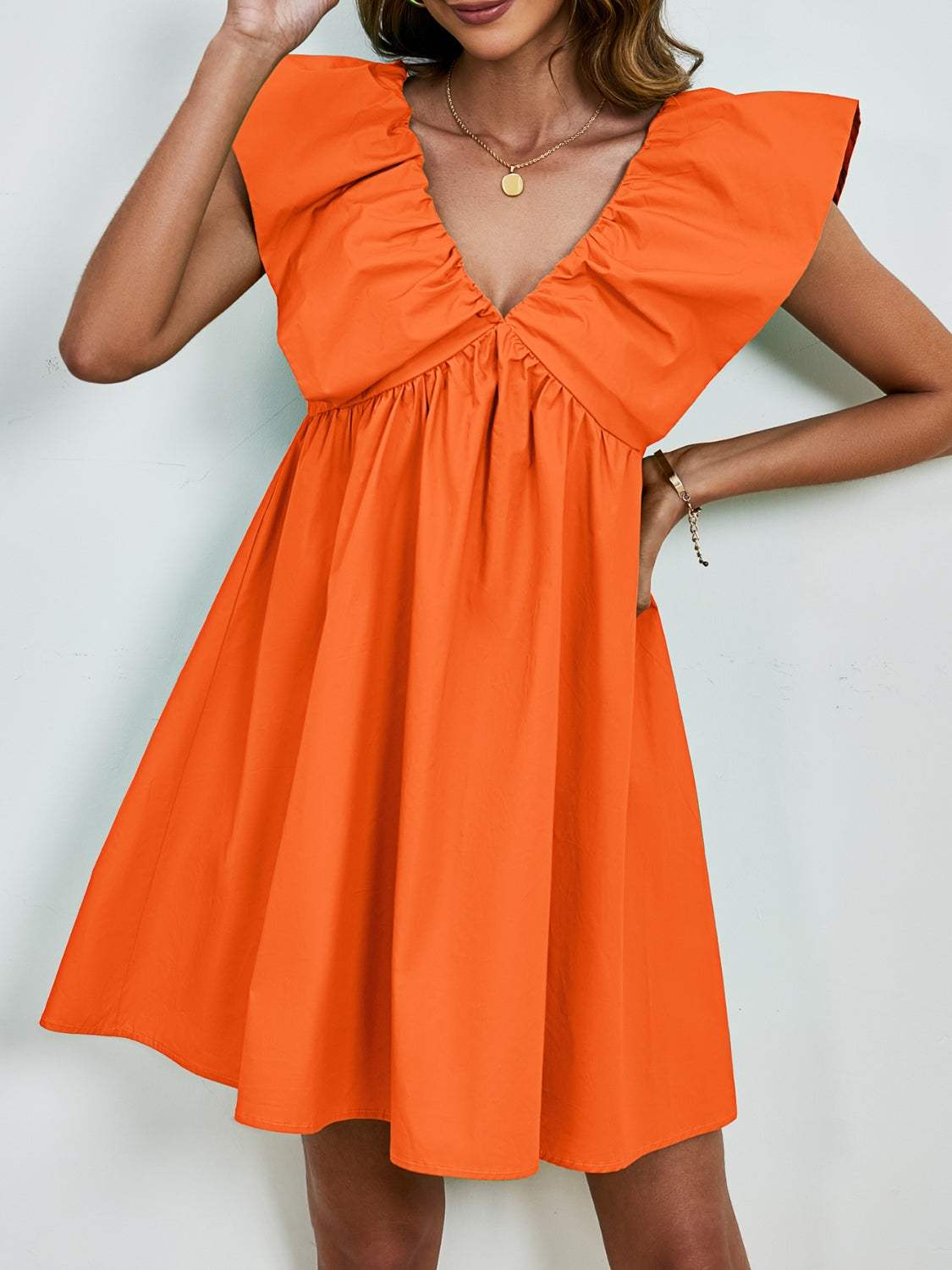 V-Neck Cap Sleeve Mini Dress - Trendsi - Flyclothing LLC