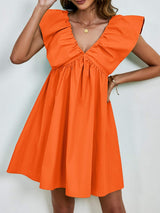 V-Neck Cap Sleeve Mini Dress - Trendsi - Flyclothing LLC