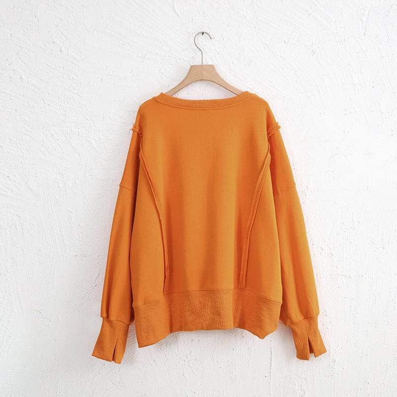 Exposed Seam High-Low Long Sleeve Sweatshirt - Trendsi - Flyclothing LLC