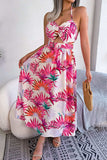 Botanical Print Tied Backless Cutout Slit Dress - Trendsi - Flyclothing LLC