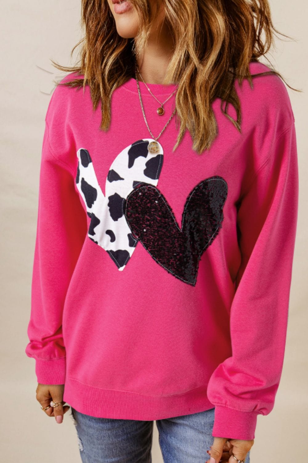 Heart Patch Long Sleeve Sweatshirt - Trendsi