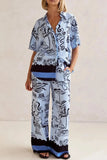 Printed Button Up Shirt and Pants Set Plus Size - Trendsi
