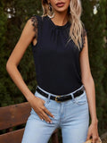 Lace Detail Ruched Round Neck Tank - Trendsi