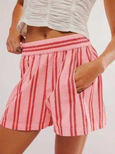 Striped Elastic Waist Shorts - Trendsi - Flyclothing LLC