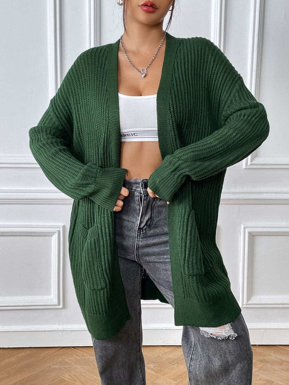 Open Front Long Sleeve Cardigan - Trendsi - Flyclothing LLC