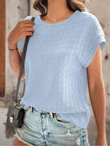 Textured Round Neck Short Sleeve Top - Trendsi - Flyclothing LLC