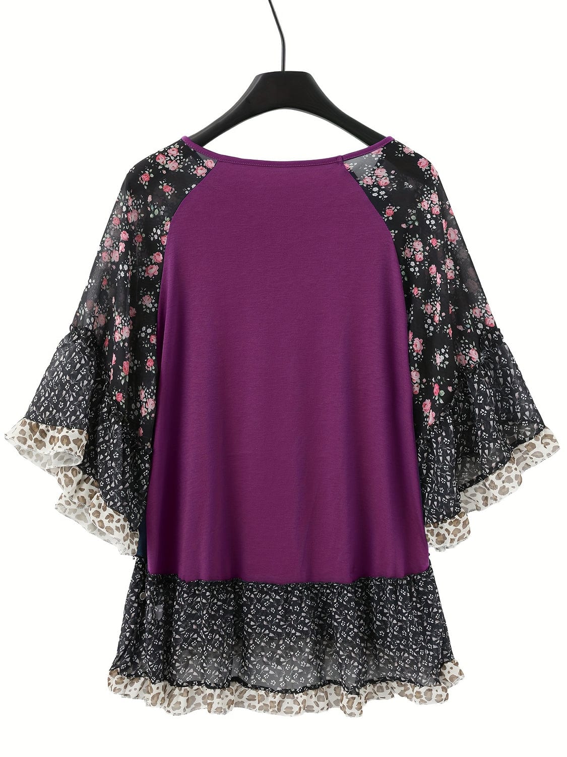 Full Size Frill Printed Round Neck Half Sleeve Blouse - Trendsi