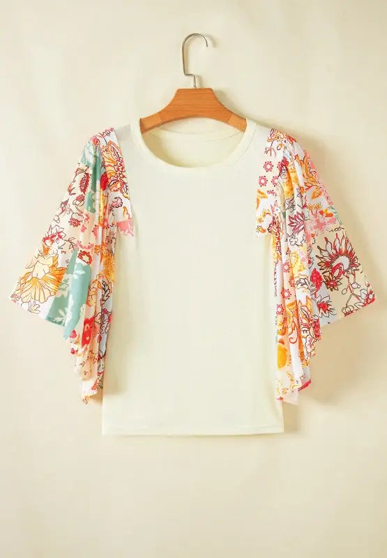Printed Round Neck Flutter Sleeve Blouse - Trendsi - Flyclothing LLC