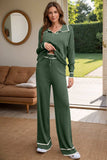 Contrast Trim Johnny Collar Top and Drawstring Pants Sweater Set - Trendsi - Flyclothing LLC