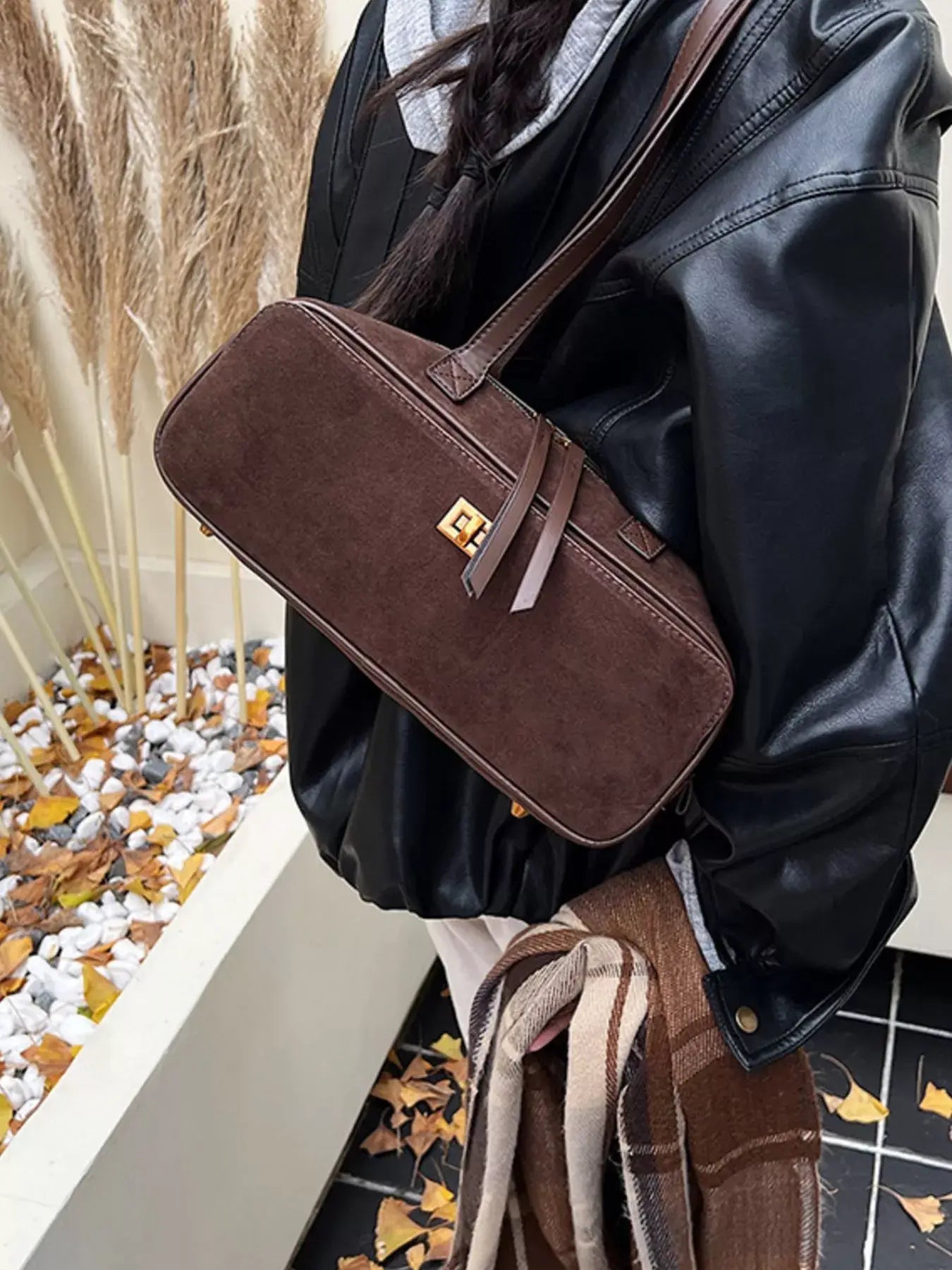 Suede Leather Shoulder Bag - Trendsi - Flyclothing LLC