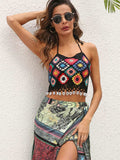 Geometric Halter Neck Swim Top - Trendsi