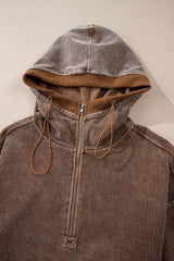 Drawstring Half Zip Long Sleeve Hoodie - Trendsi - Flyclothing LLC