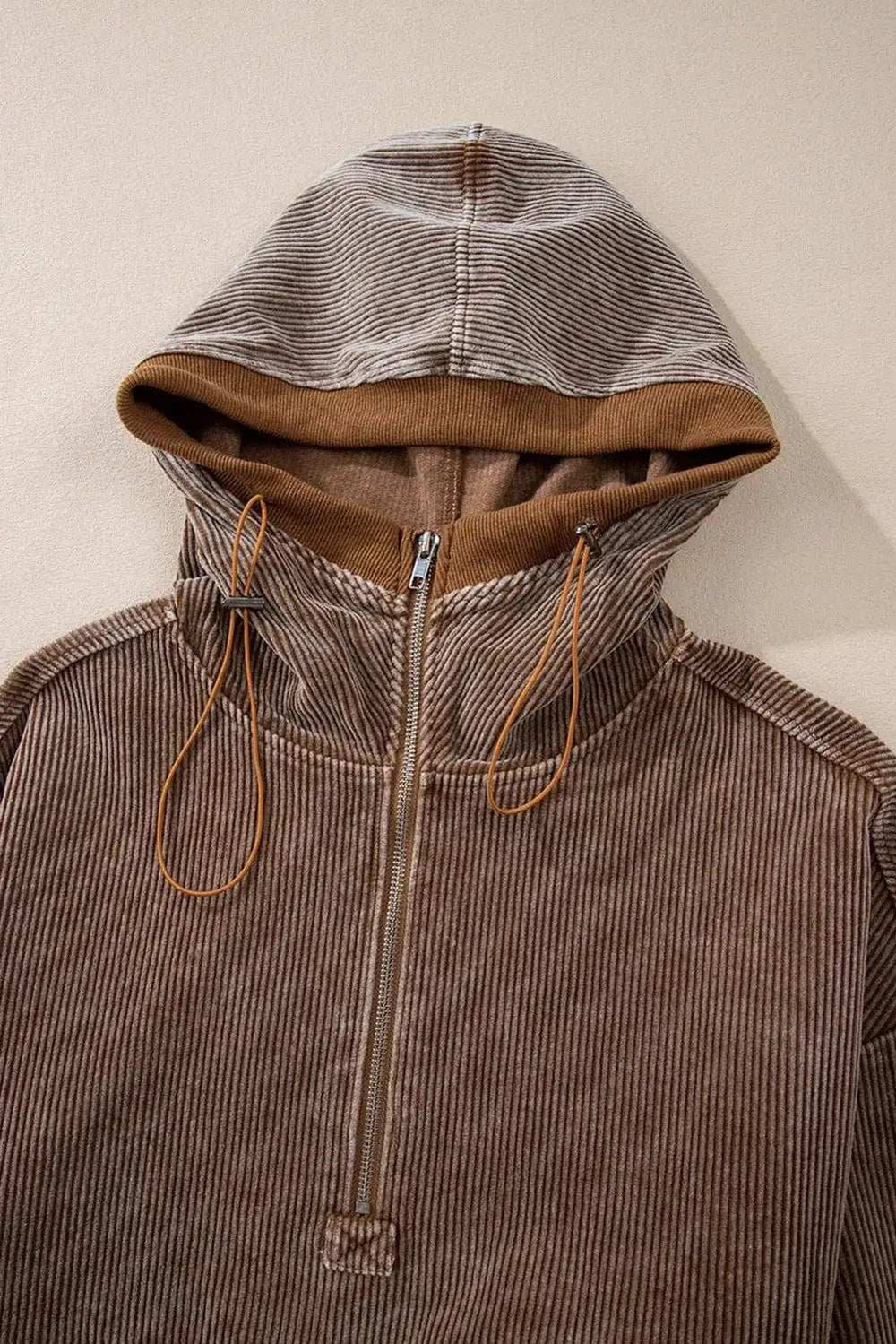 Drawstring Half Zip Long Sleeve Hoodie - Trendsi - Flyclothing LLC