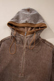 Drawstring Half Zip Long Sleeve Hoodie - Trendsi