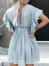 Drawstring Ruffled Half Sleeve Mini Dress - Trendsi - Flyclothing LLC