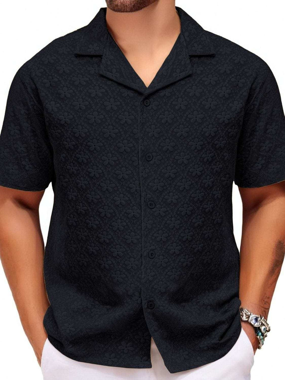 Men's Plus Size Button Down Short Sleeve Shirt - Trendsi - Flyclothing LLC