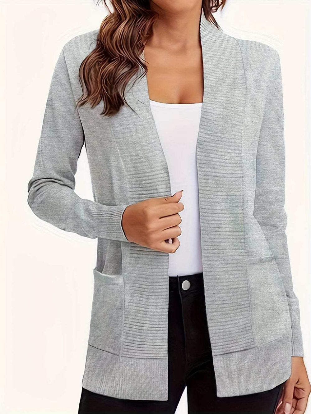 Open Front Long Sleeve Sweater Cardigan - Trendsi - Flyclothing LLC