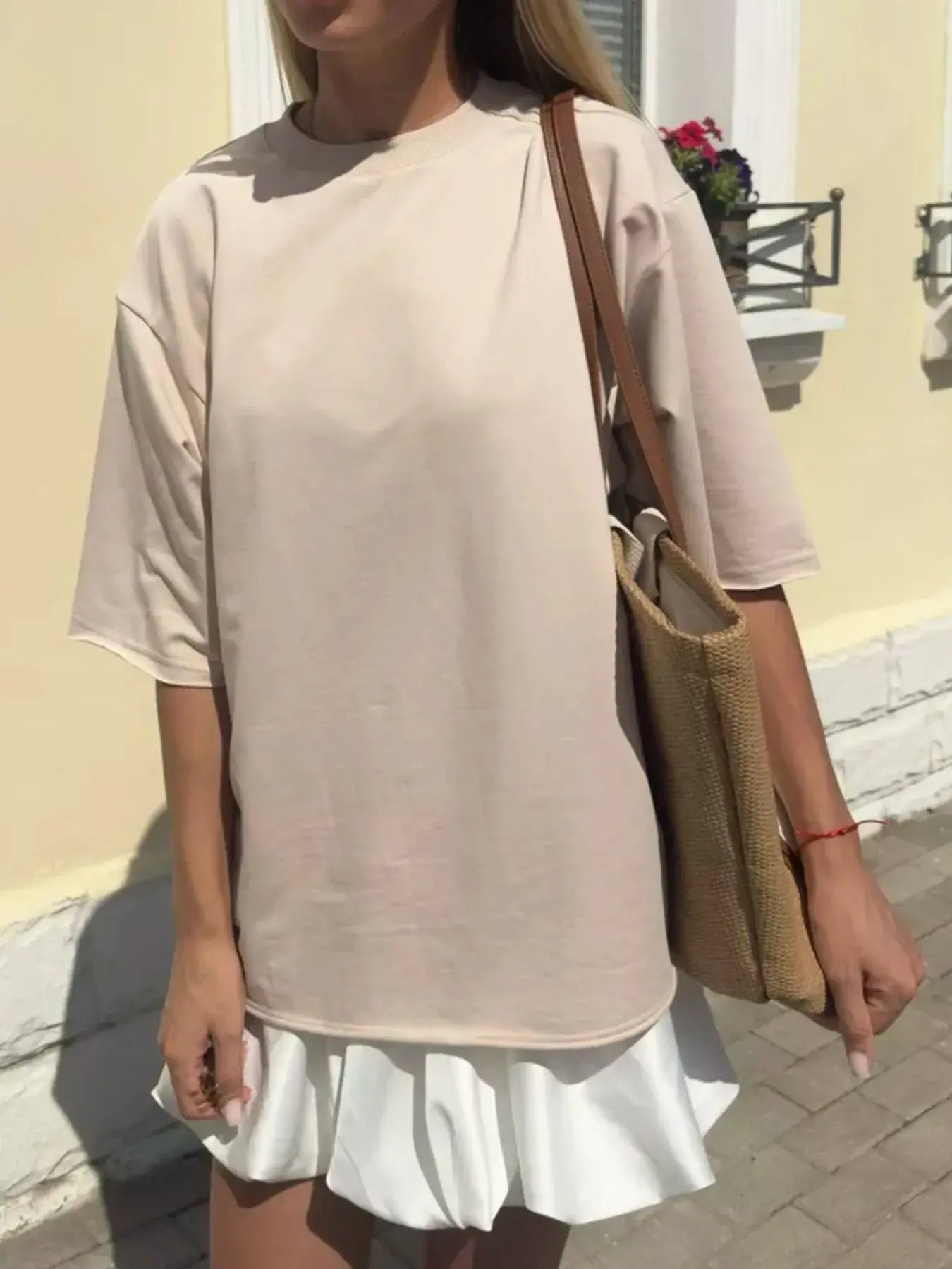 Round Neck Half Sleeve Oversized T-Shirt - Trendsi - Flyclothing LLC