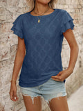 Eyelet Round Neck Double Layered Ruffled Short Sleeve Top - Trendsi - Flyclothing LLC