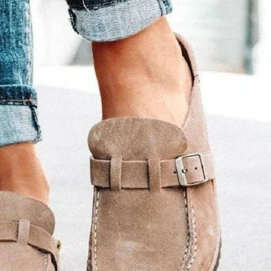 Round Toe Low Heel Buckle Sneakers - Trendsi - Flyclothing LLC