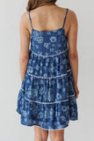 Floral Tiered Square Neck Denim Dress - Trendsi