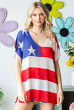 First Love Full Size USA Flag Drop Shoulder Knit Top - Trendsi