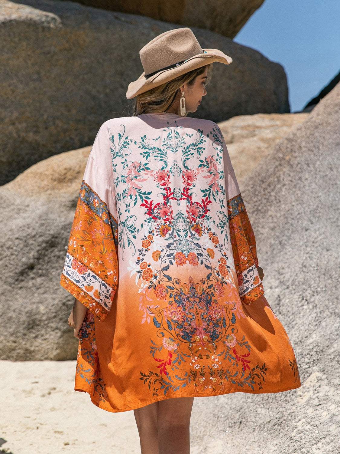 Printed Open Front Long Sleeve Cover-Up - Trendsi - Flyclothing LLC