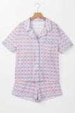Plaid Collared Neck Short Sleeve Top and Shorts Lounge Set - Trendsi - Flyclothing LLC