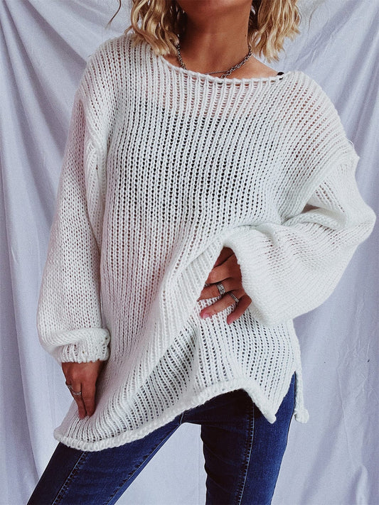 Boat Neck Dropped Shoulder Sweater - Trendsi