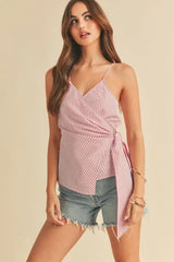 Aemi + Co Side Knotted Surplice Striped Cami - Trendsi - Flyclothing LLC