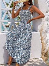 Perfee Frill Printed Square Neck Midi Cami Dress - Trendsi - Flyclothing LLC