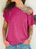 Asymmetrical Neck Short Sleeve T-Shirt - Trendsi - Flyclothing LLC