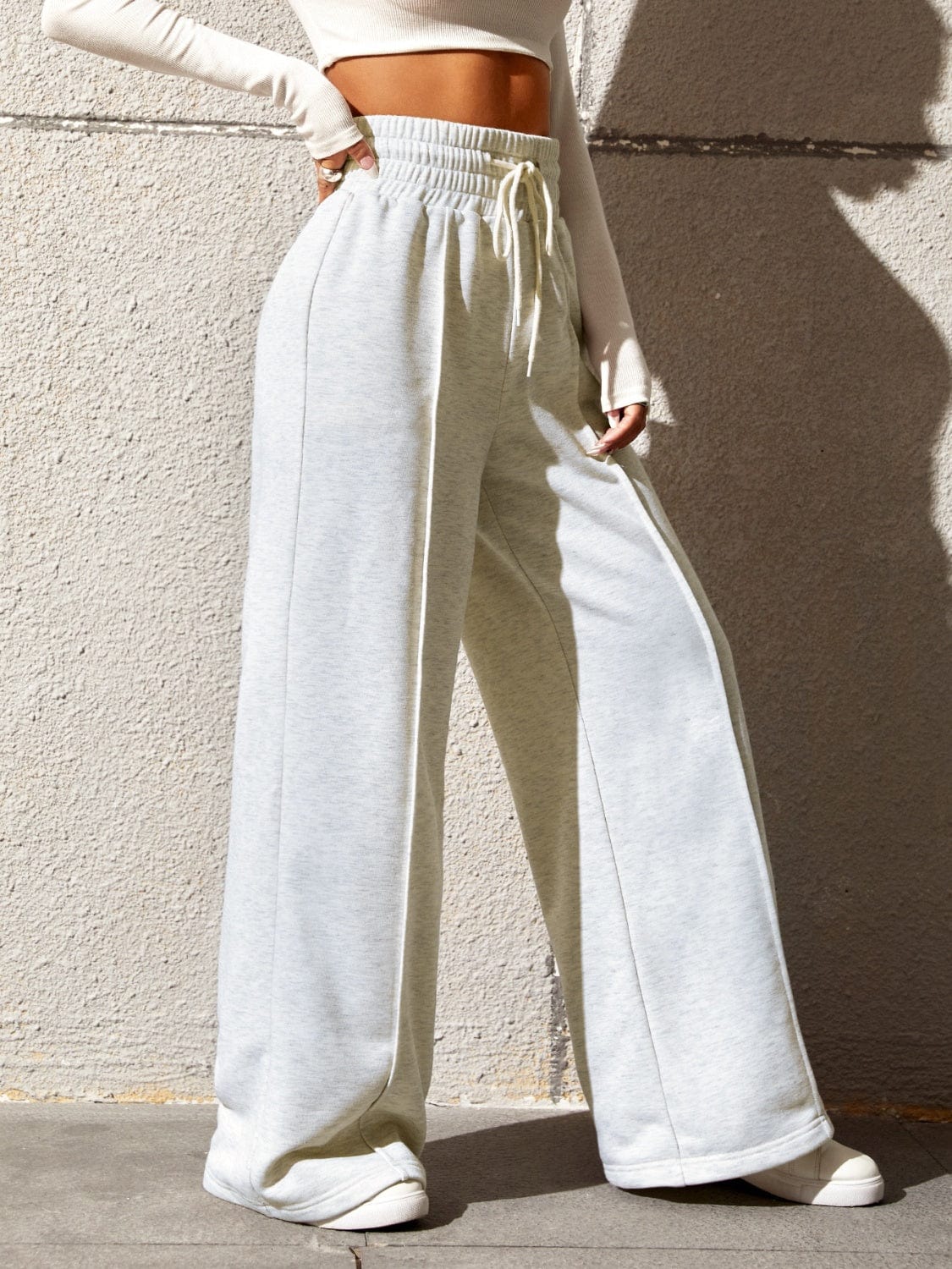 Honey Drawstring Elastic Waist Wide Leg Pants - Trendsi