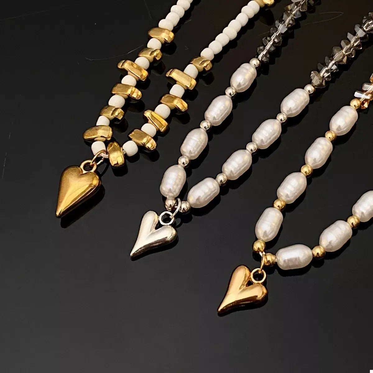 Pearl & Heart Pendant Necklace - Trendsi - Flyclothing LLC