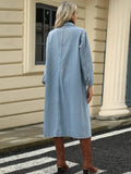 Pocketed Button Down Collared Neck Denim Jacket - Trendsi