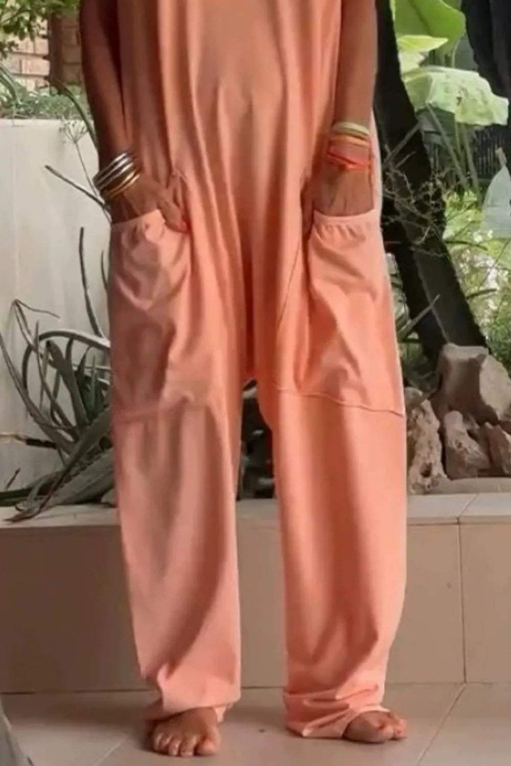 Full Size Casual V-Neck Short Sleeve Jumpsuit with Pockets Plus Size - Trendsi - Flyclothing LLC