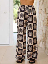 Printed Collared Neck Top and Wide Leg Pants Set - Trendsi - Flyclothing LLC