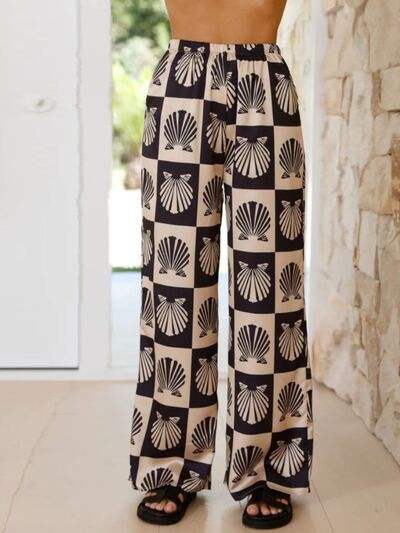 Printed Collared Neck Top and Wide Leg Pants Set - Trendsi - Flyclothing LLC