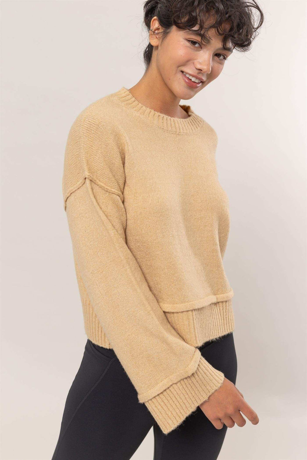 HYFVE Round Neck Dropped Shoulder Ribbed Sweater - Trendsi - Flyclothing LLC