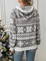 Drawstring Snowflake Zip Up Hooded Outerwear - Trendsi - Flyclothing LLC