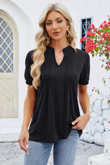 Notched Short Sleeve T-Shirt - Trendsi - Flyclothing LLC