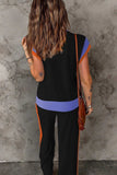 Contrast Round Neck Top and Pants Set - Trendsi - Flyclothing LLC