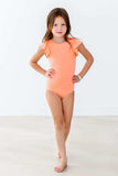 Neon Coral S/S Flutter Sleeve Leotard - Mila & Rose ® - Flyclothing LLC