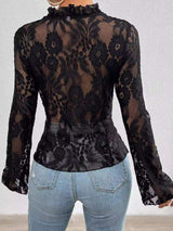 Tied V-Neck Long Sleeve Lace Top - Trendsi - Flyclothing LLC